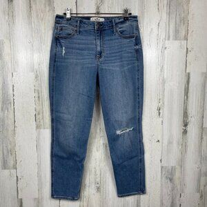 Hollister crop ankle length denim jeans distressed relaxed fit blue size 5 or 27